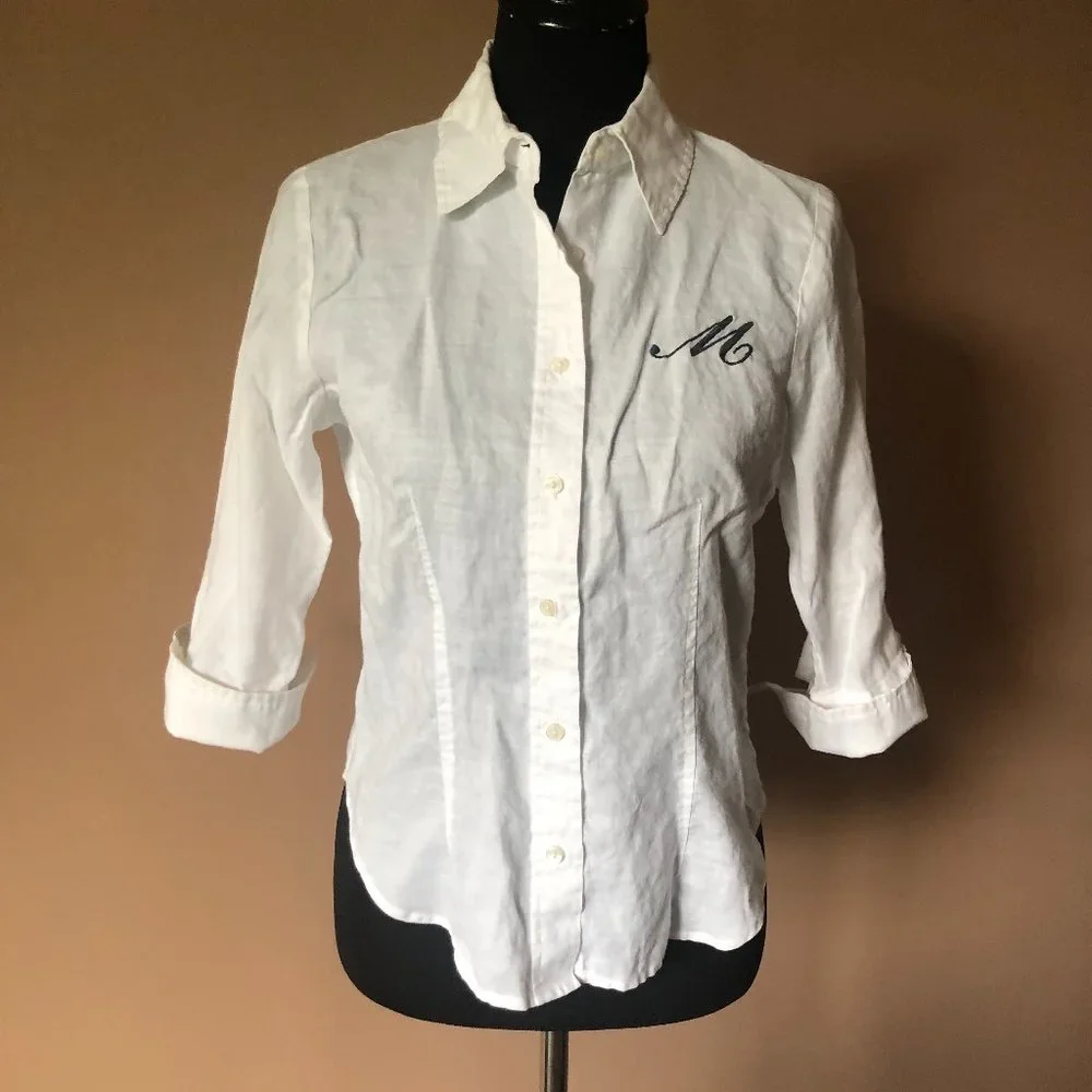Allison Taylor Monogramed Linen Blouse "M" - Picture 1 of 5